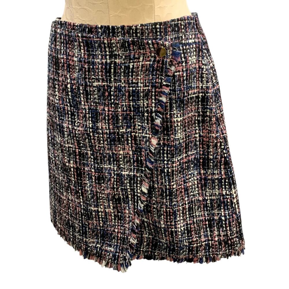 Size 6 Loft Tweed Faux Wrap Skirt Pink Blue White 19 Inch Length